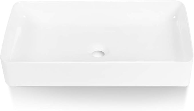 Sinber 24" x 14" White Rectangular Ceramic Countertop Bathroom Vanity Vessel Sink (24" x 14" x 4.... | Amazon (US)