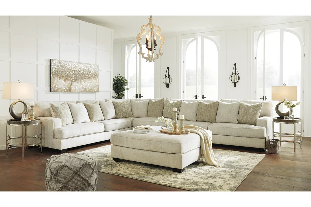 Rawcliffe 4-Piece Sectional with Ottoman In Parchment | 1stopbedrooms