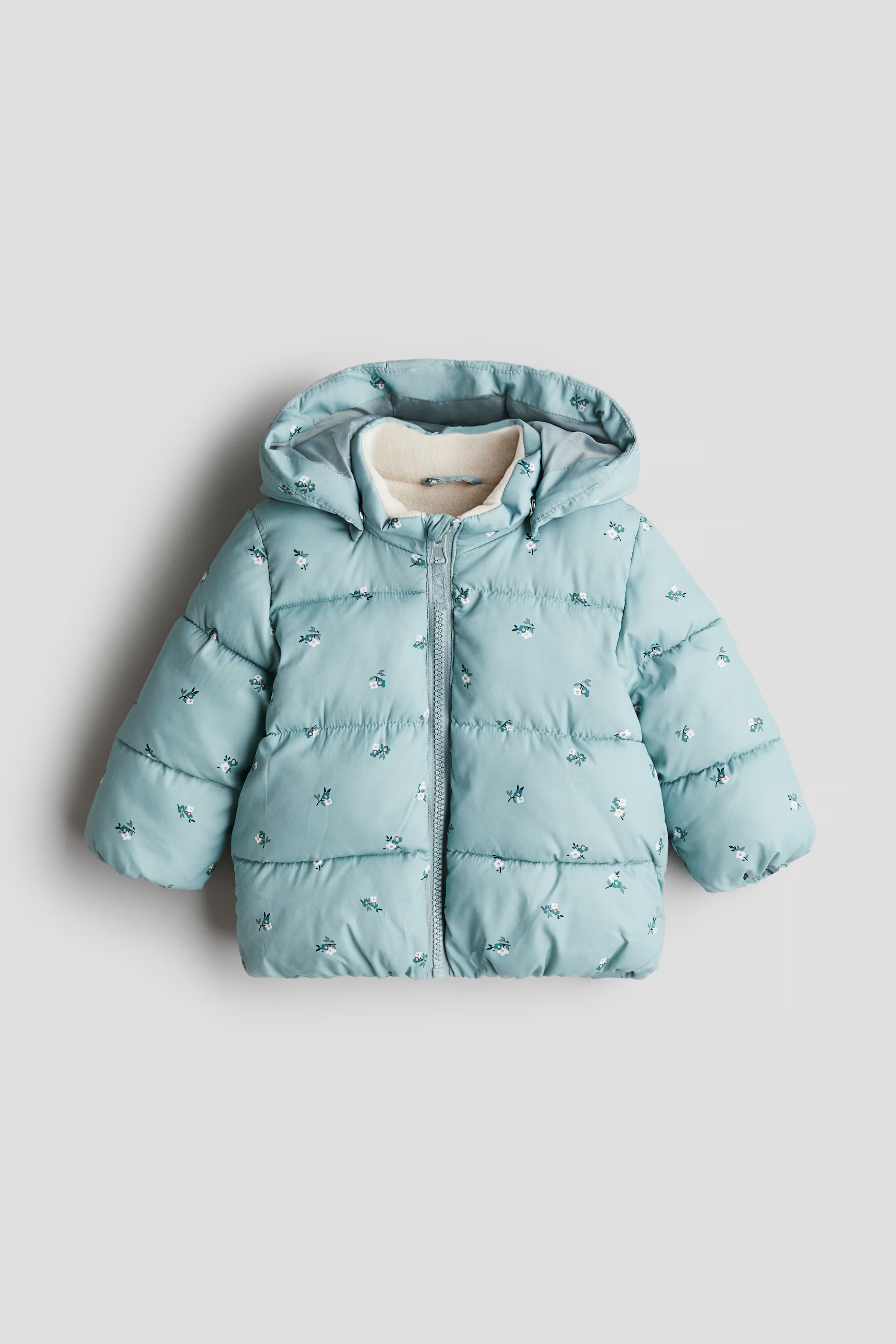 Water-Repellent Puffer Jacket - Light dusty green/floral - Kids | H&M CA | H&M (US + CA)
