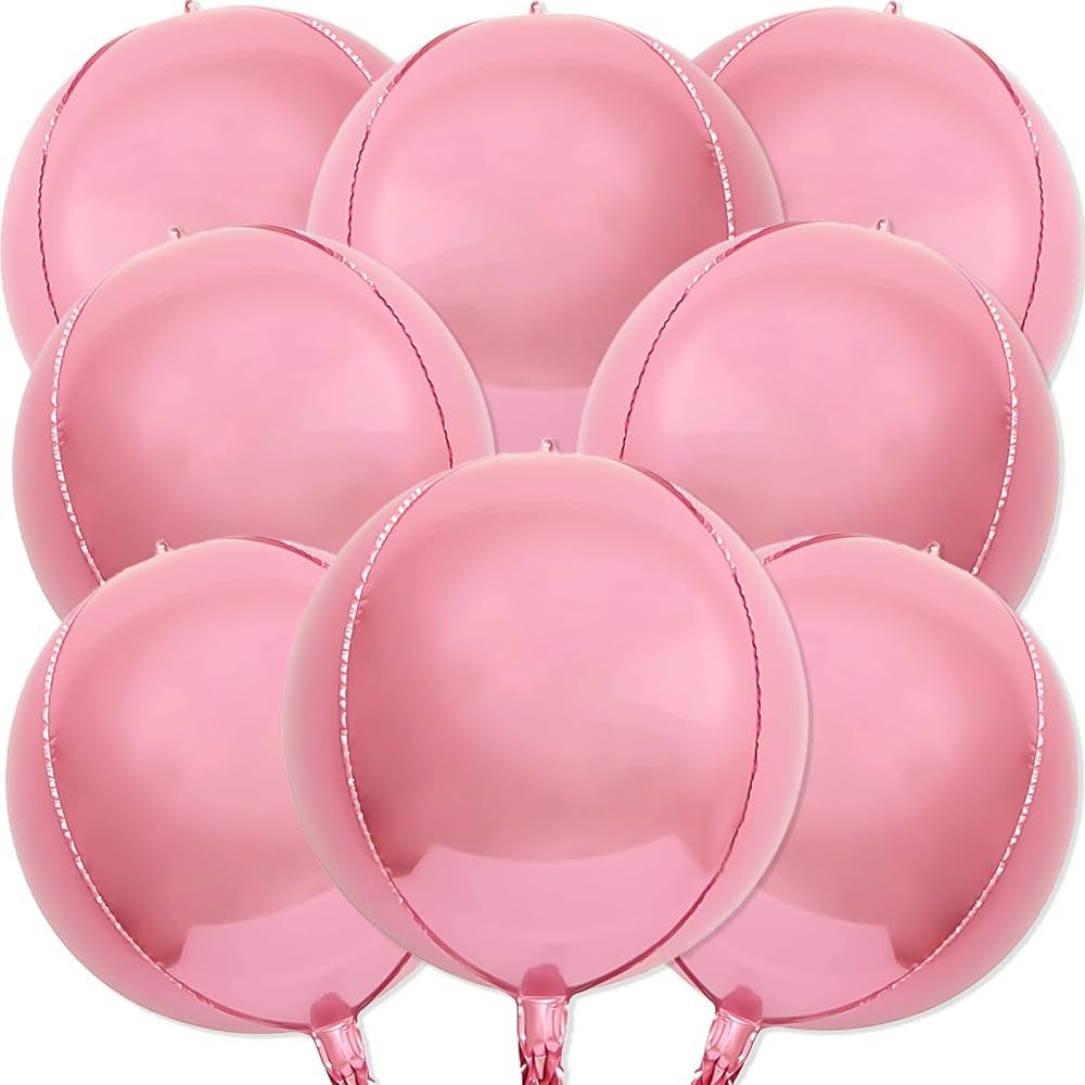 8 Pcs Pearl Pink Balloons, 22 Inch Large 4D Round Chrome Metallic Foil Mylar Balloons for Birthda... | Amazon (US)