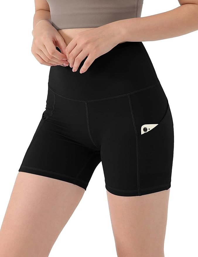 ODODOS Women's High Waist Biker Shorts with Pockets Tummy Control Workout Gym Athletic Running Yo... | Amazon (US)