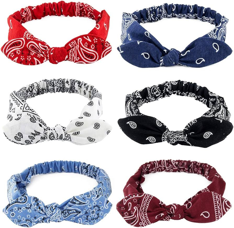 Carede 6 Pack Elastic Paisley Bandana Knot Headbands Rabbit Ear Bow Headband Turban Headwraps Hai... | Amazon (US)