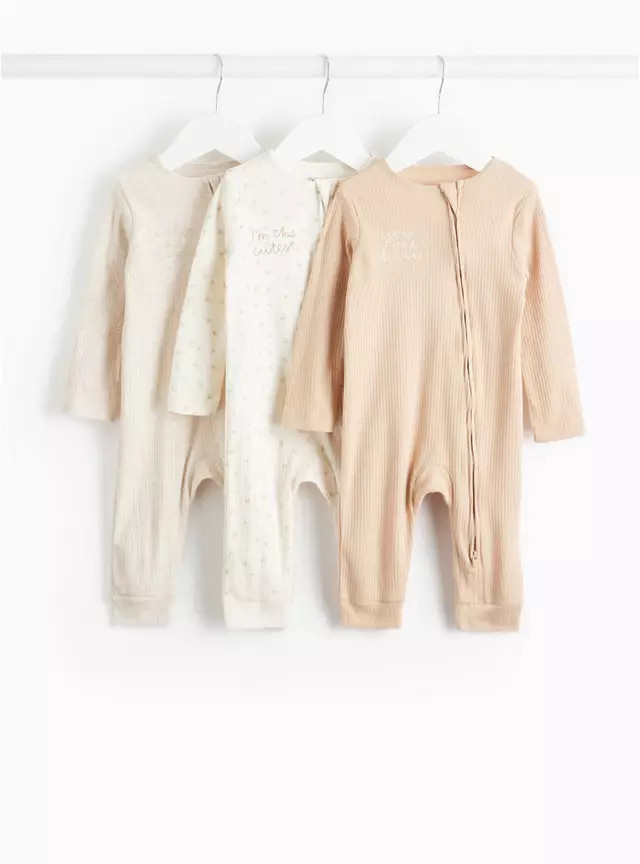 Neutral Floral Two-Way Zip Sleepsuit 3 Pack 3-6 months | Tu Clothing