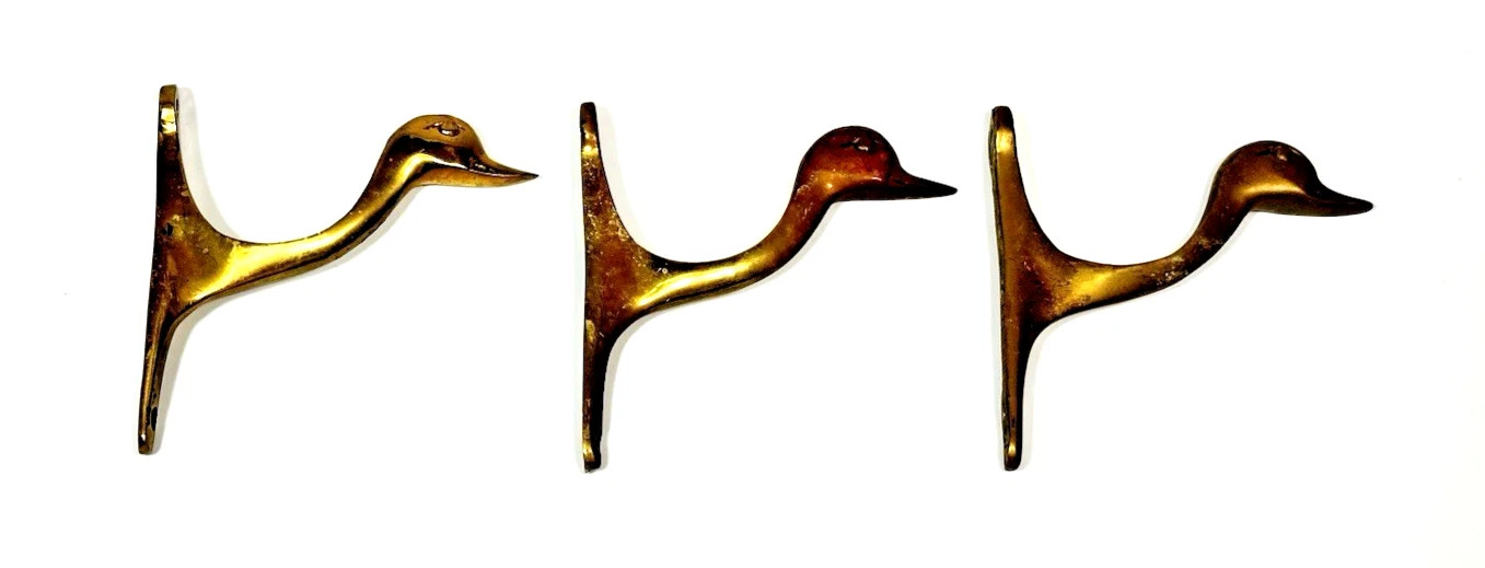 (3) Vintage Solid Brass Duck / Goose Wall Mount Coat Hook Hangers | eBay US