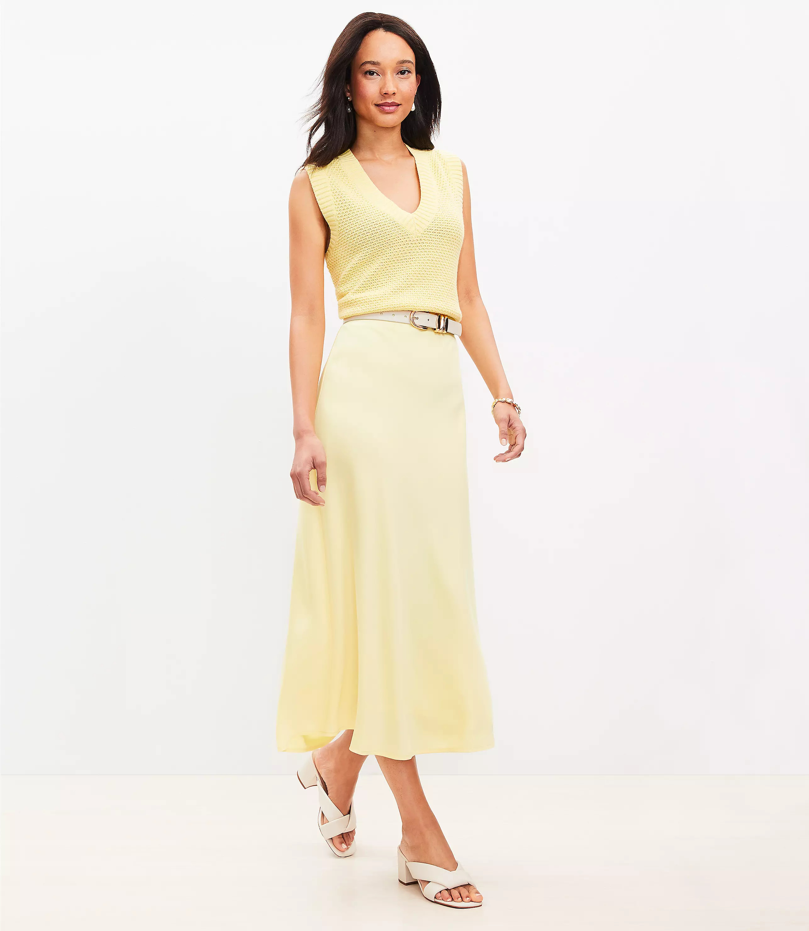 Satin Bias Midi Skirt | LOFT