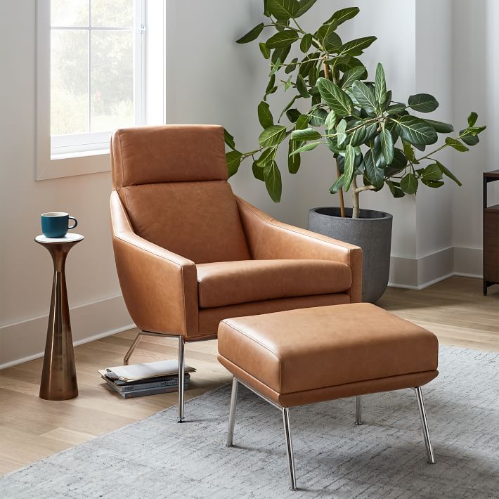 Austin Leather Chair & Ottoman Set | West Elm (US)