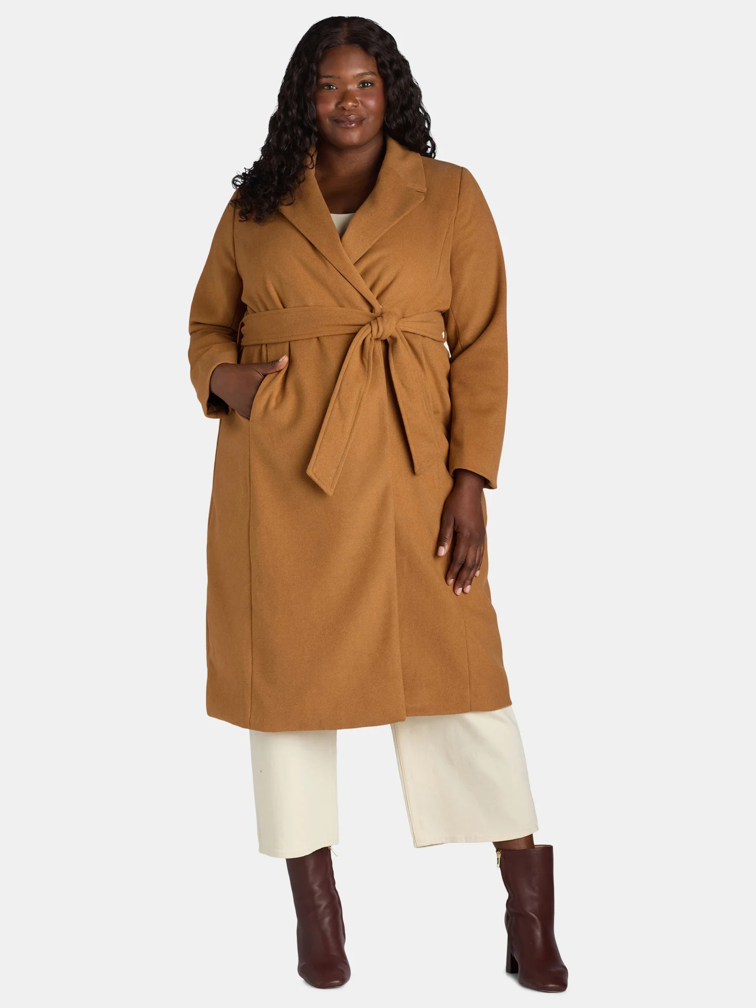 Jason Maxwell Women's and Women's Plus Long Coat with Tie Belt, Sizes S-3X | Walmart (US)