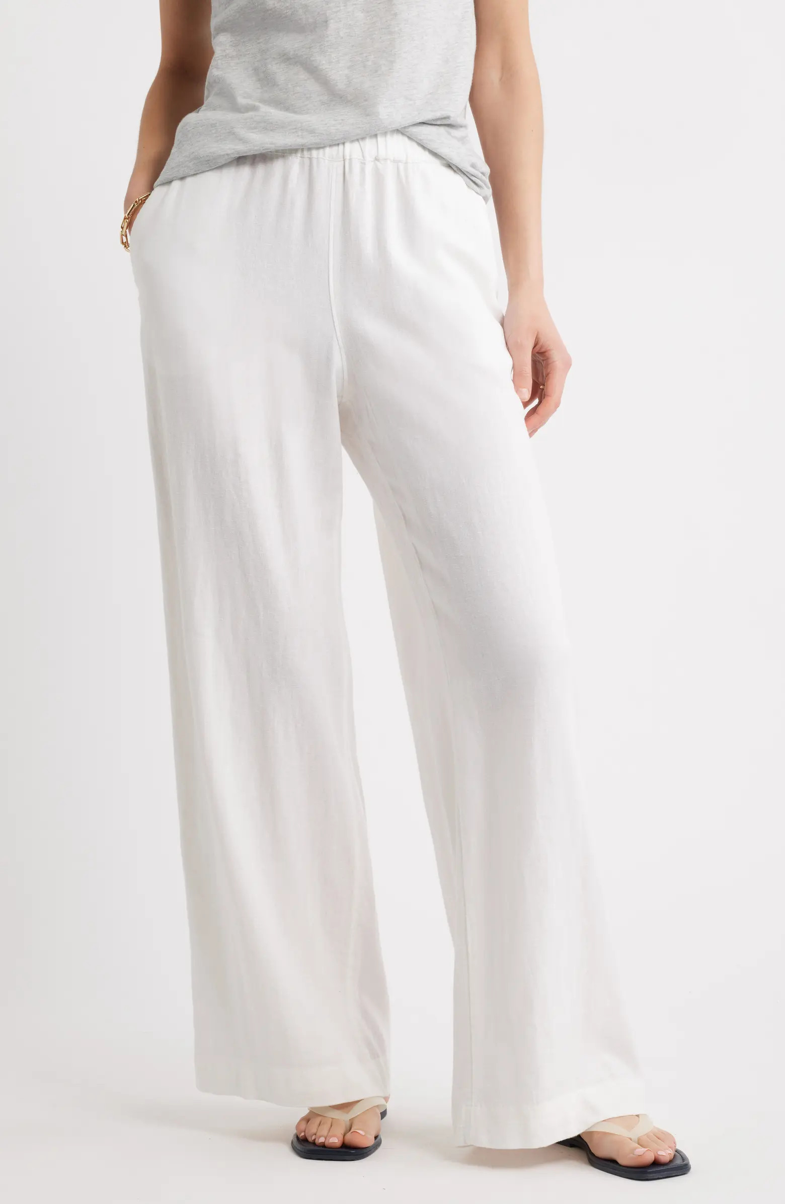 Wide Leg Pull-On Linen Blend Pants | Nordstrom