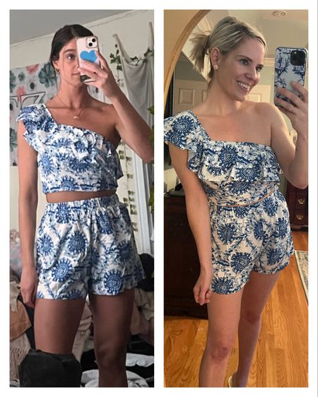 Shein coordinating set on my 22 year old 5’9 sister and on 39 y/o 5’3 me, matching set, ruffle top, one shoulder top, shorts set, vacation outfit 

#LTKSeasonal #LTKunder50 #LTKunder100