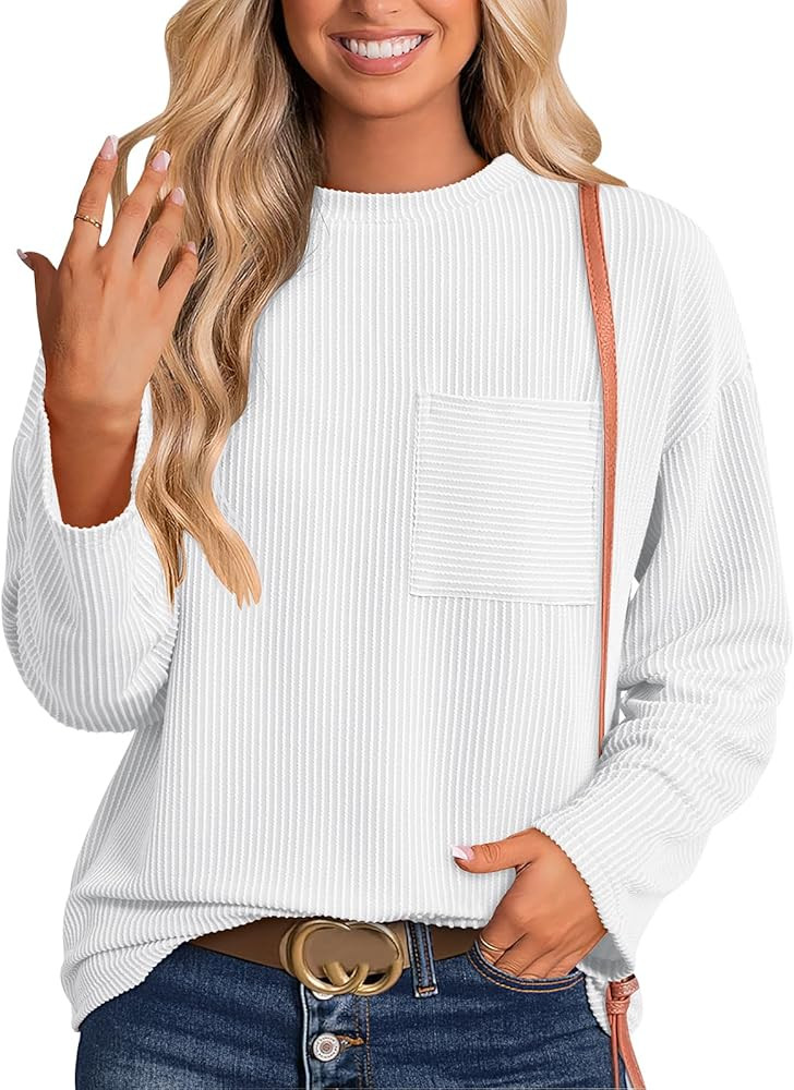 Women's Long Sleeve Tops Dressy Casual Loose Crewneck Trendy Textured Solid Color Fall Tunic Shir... | Amazon (US)