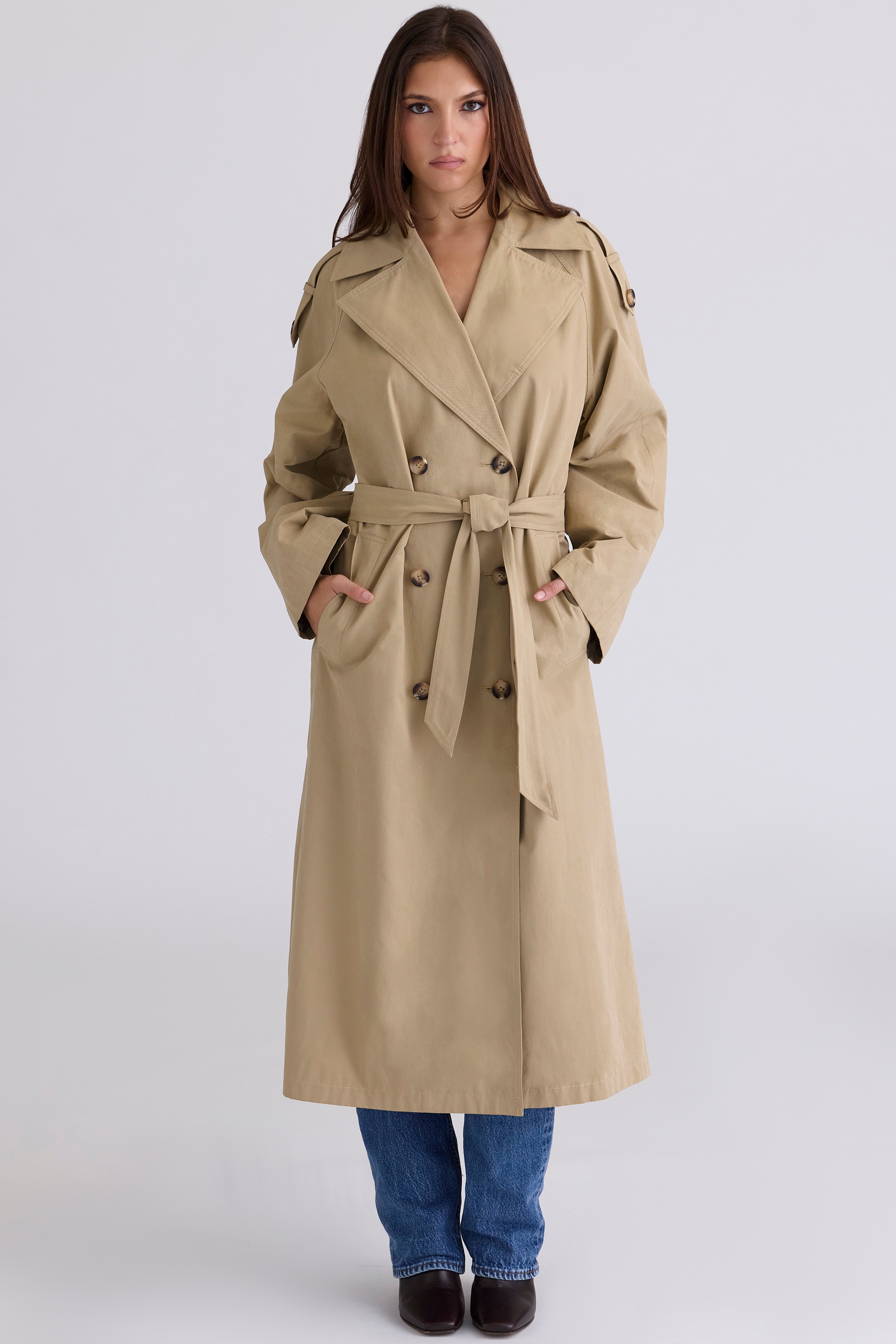 camel belted full trench coat | House of CB
