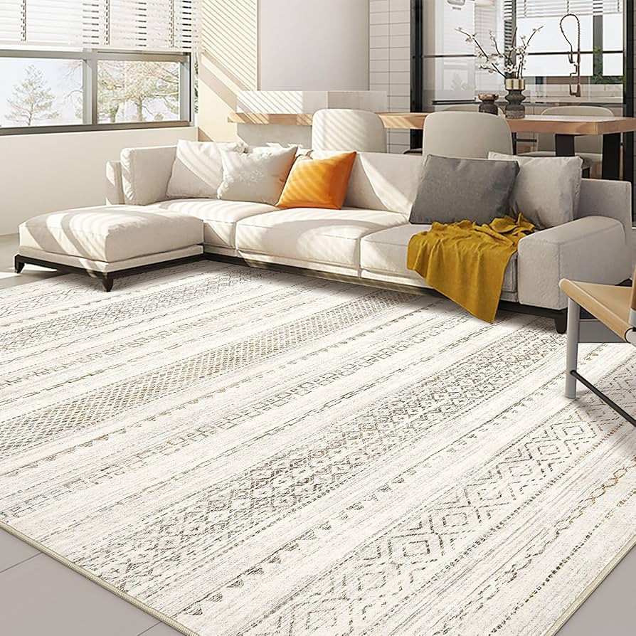 8x10 Area Rugs Living Room: Washable Boho Large Neutral Soft Farmhouse Rug Stain Resistant Modern... | Amazon (US)