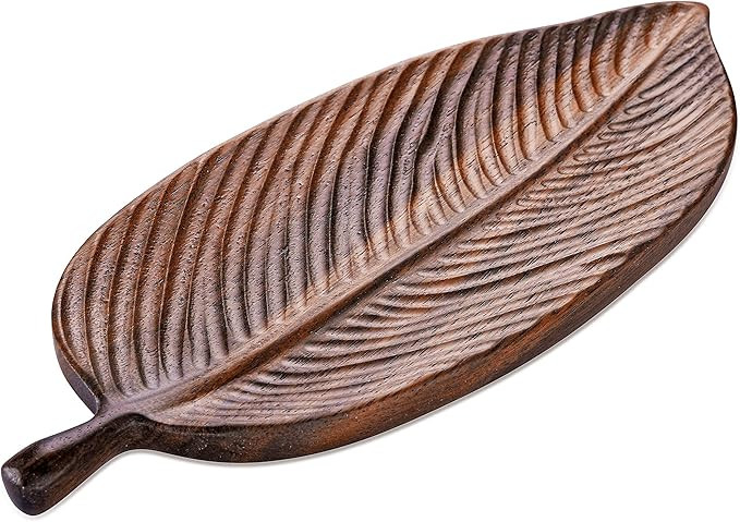 CrystalTears Wooden Decorative Serving Tray Leaf Shaped Snack Fruit Dessert Serving Platter Wood ... | Amazon (US)