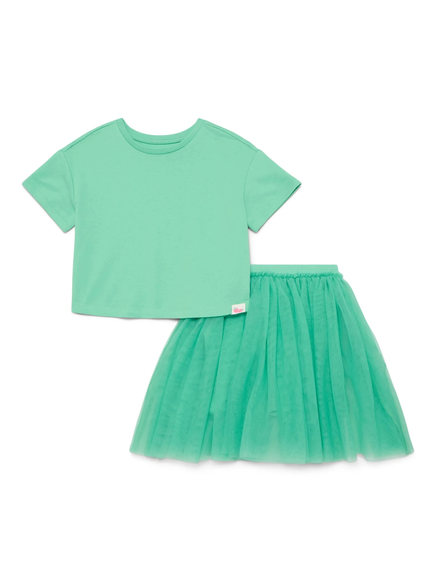 Wonder Nation Little Girls Boxy Tee and Tutu Skirt Set, 2-Piece, Sizes 4-10 - Walmart.com | Walmart (US)