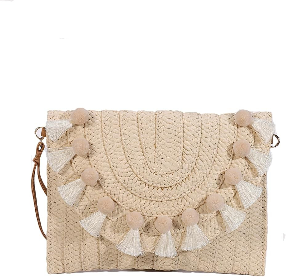 YYW Straw Clutch,Straw Handbag Clutch for Women Summer Beach Straw Woven Envelope Purse Wallet | Amazon (US)
