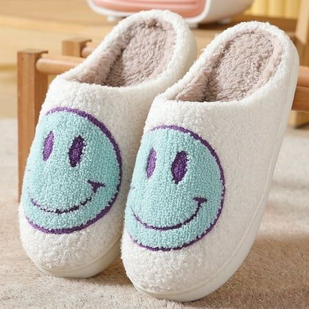 Lankey Womens Slippers Smiley Face Slippers for Women and Men Fuzzy Fluffy Slippers Warm Cozy House  | Walmart (US)