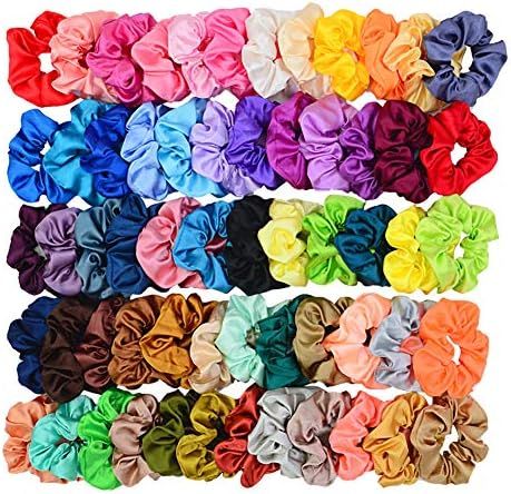 Simnice 60 Colors Silk Large Satin Hair Scrunchies Elastic Hair Bobbles Ponytail Holder Hair Scrunch | Amazon (US)