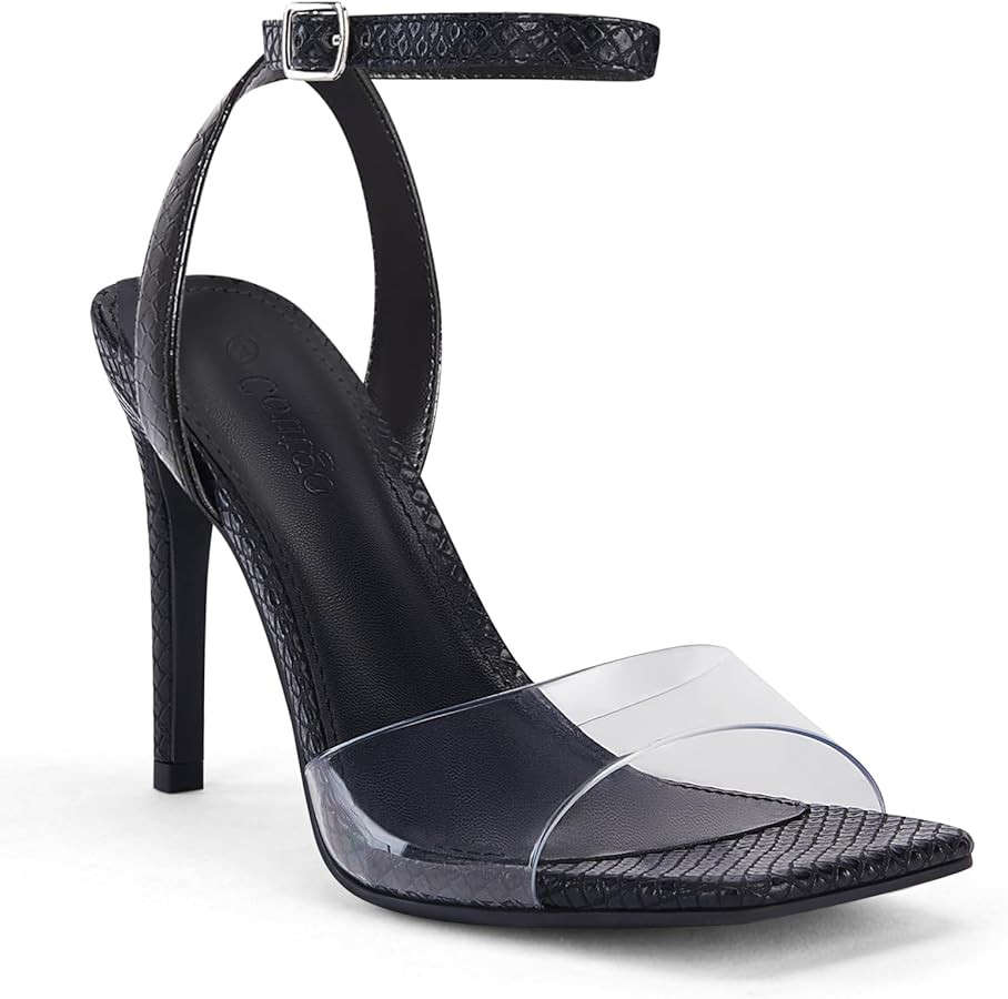 Coutgo Womens Clear Heels Sandals Square Toe Ankle Strap Sexy High Heeled Stiletto Dress Shoes | Amazon (US)