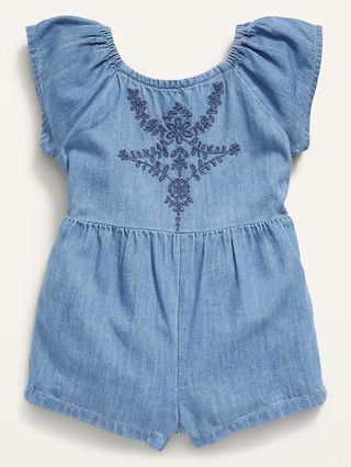 Embroidered Flutter-Sleeve Chambray Romper for Baby | Old Navy (US)