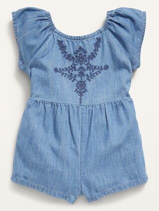 Matching Chambray Embroidered Flutter-Sleeve Romper for Baby | Old Navy (US)