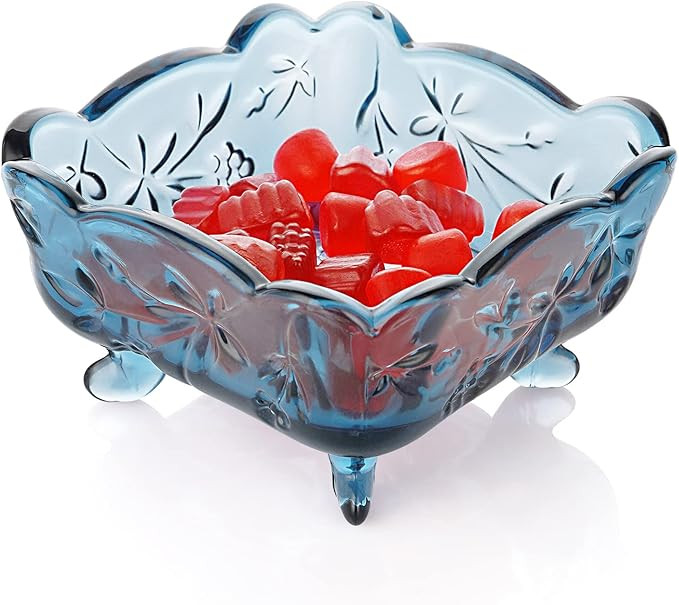 Fivtyily Retro Carved Square Glass Fruit/Sugar/Candy Dish Tray Ice Cream Bowl with Antislip Legs ... | Amazon (US)