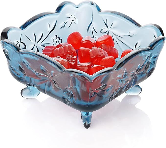 Fivtyily Retro Carved Square Glass Fruit/Sugar/Candy Dish Tray Ice Cream Bowl with Antislip Legs ... | Amazon (US)