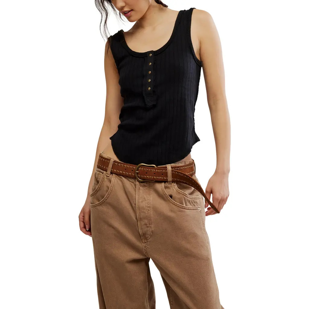 Free People Bryson Cotton Rib Henley Tank in Black at Nordstrom, Size X-Large | Nordstrom