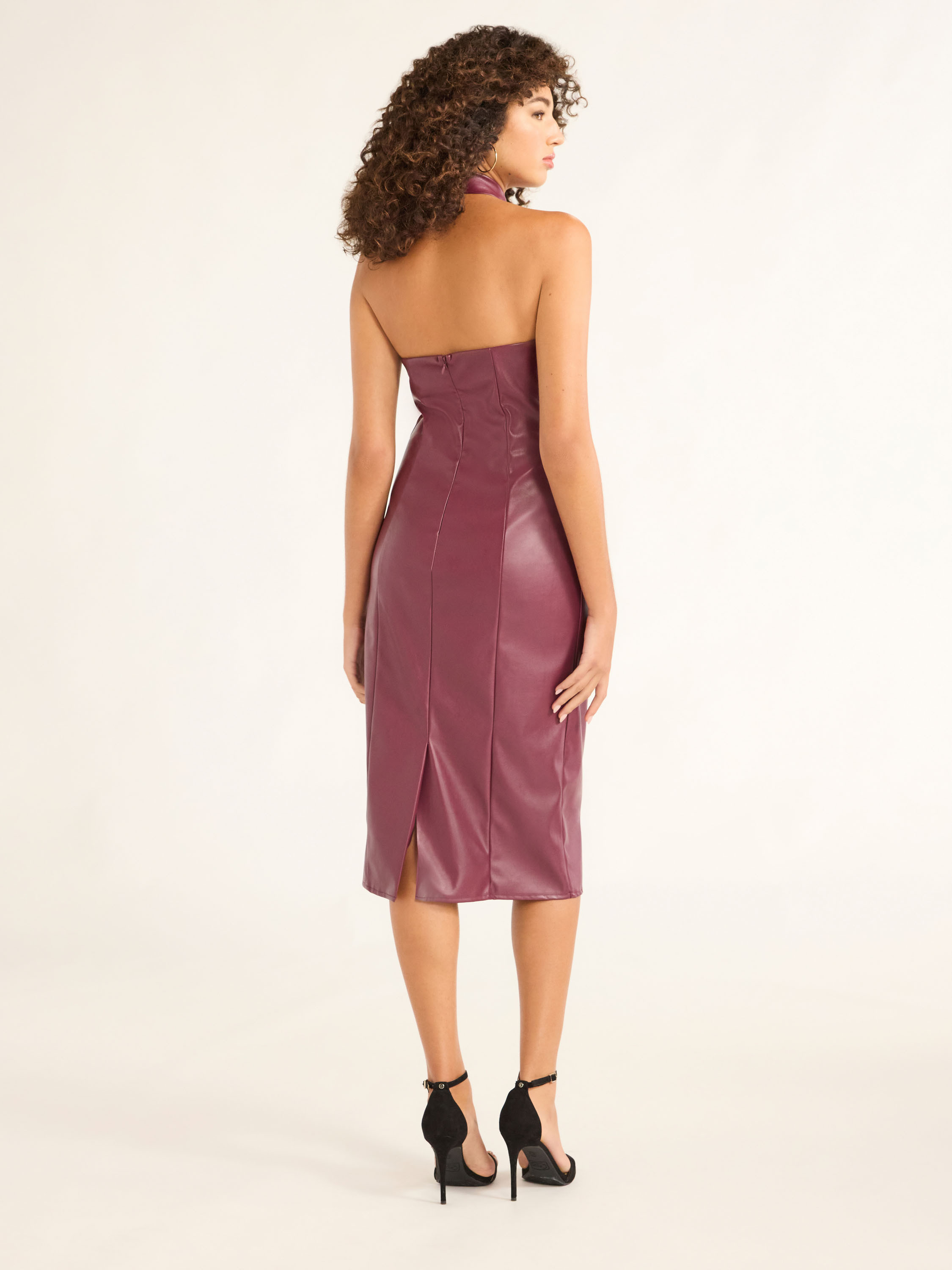 Sofia Jeans Women's Faux Leather Halter Fitted A-Line Dress, Mid Calf Length, Sizes XS-XXL | Walmart (US)