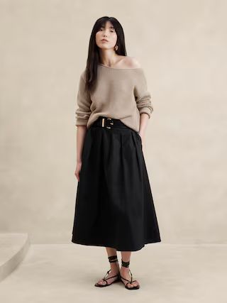 Linen-Blend Pleated Midi Skirt | Banana Republic Factory
