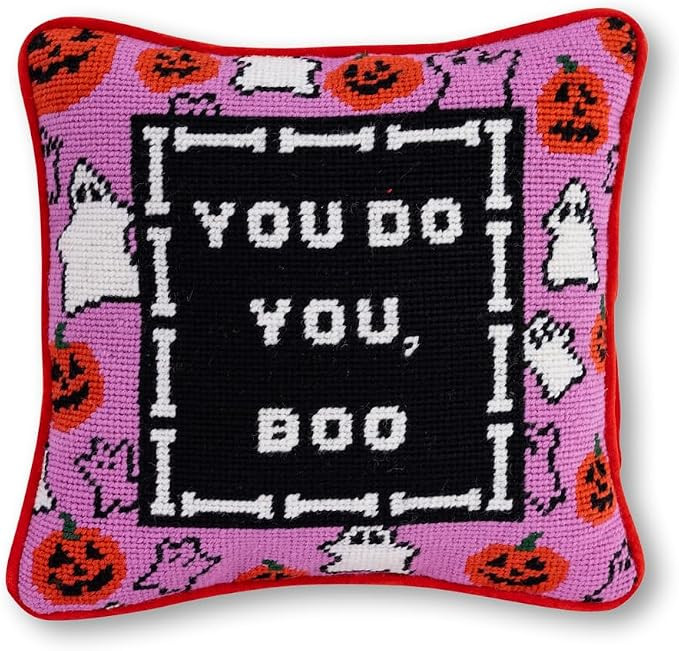 FURBISH Needlepoint Decorative Throw Pillow - Boo - 11"x11" - Small Embroidered Halloween Pillow ... | Amazon (US)