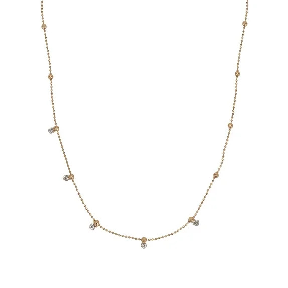 Time and Tru Adult Women's Gold Tone Crystal Dangle Delicate Metal Necklace | Walmart (US)
