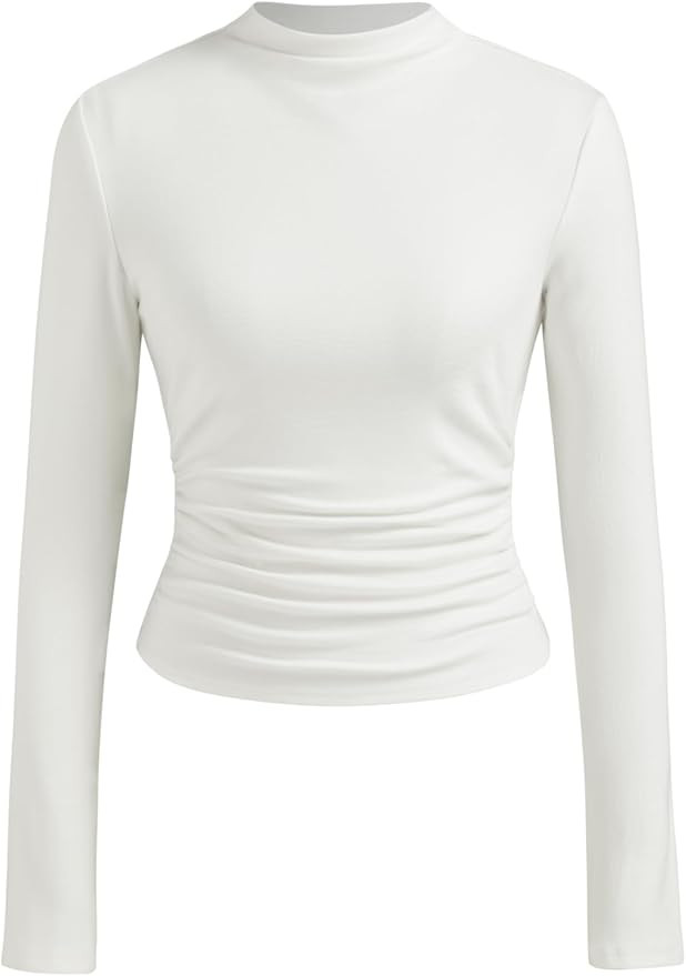 CIDER Mock Neck Tops for Women Thermal Shirts Long Sleeve Ruched Going Out Tops Basic Tee Slim Fi... | Amazon (US)