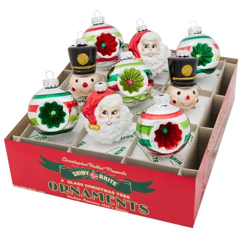 Shiny Brite 9 Count 2.5" Reflector Rounds & Figures - Glass Ornament Set - Vintage Traditional - Silver - Christmas | Amazon (US)