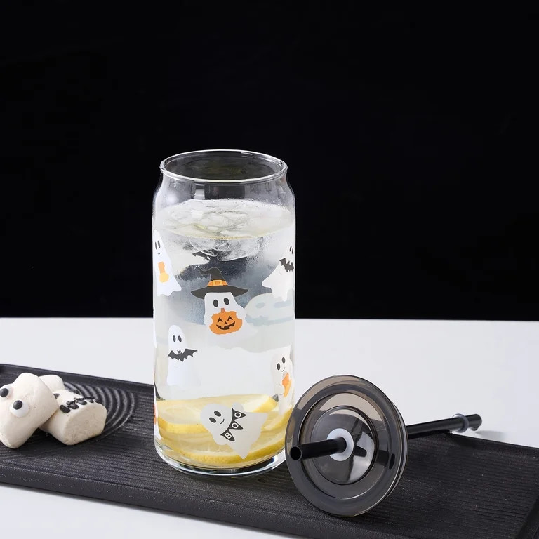 Way to Celebrate Halloween Mixed Ghost Glass Can Sipper Tumblers, 20 oz, 2-Pack | Walmart (US)