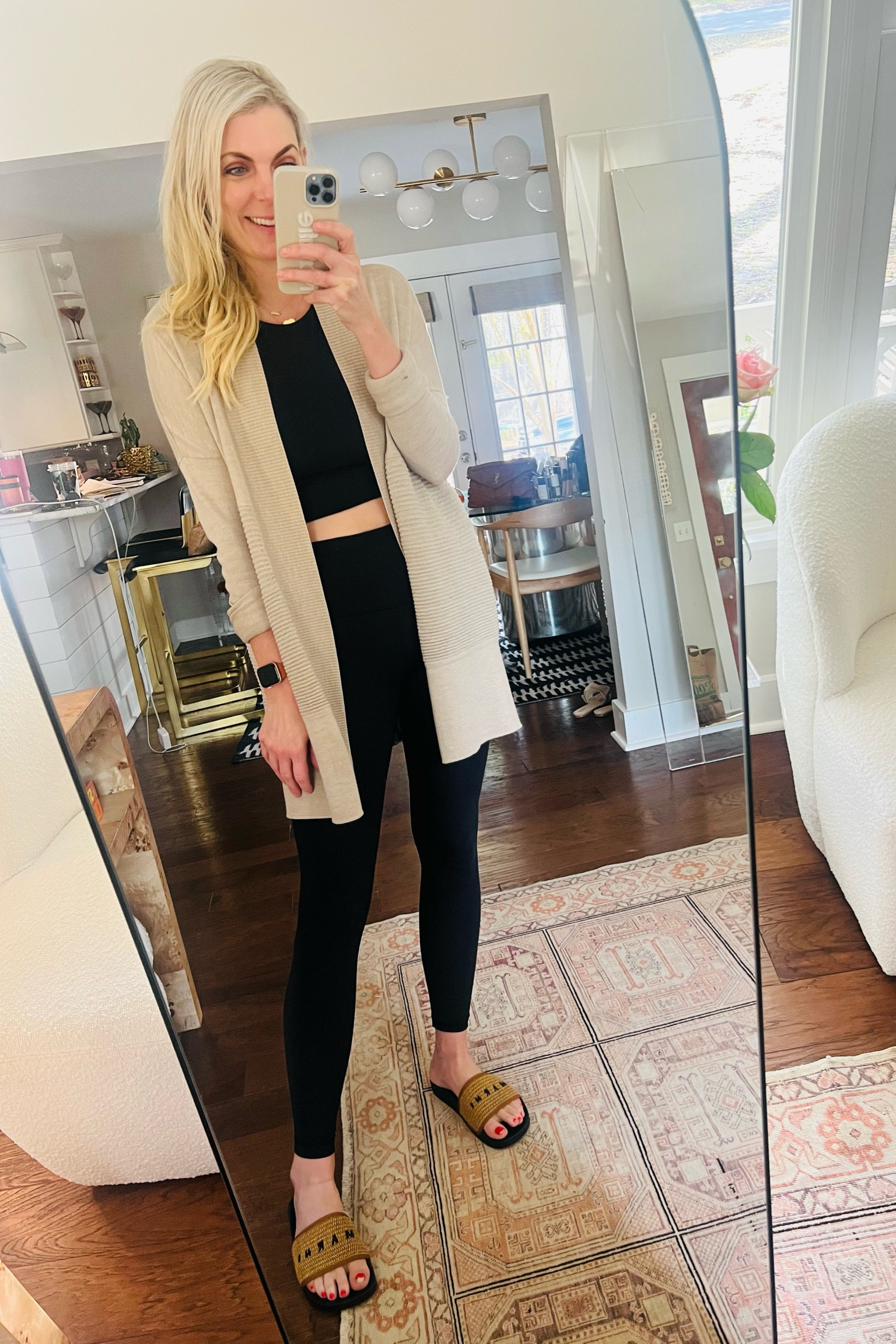 Wearing small in cardigan, large in crop top and 6 in leggings 