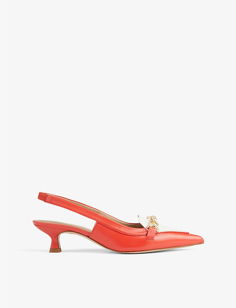 Reagan snaffle-trim kitten heel lizard-embossed leather slingbacks | Selfridges