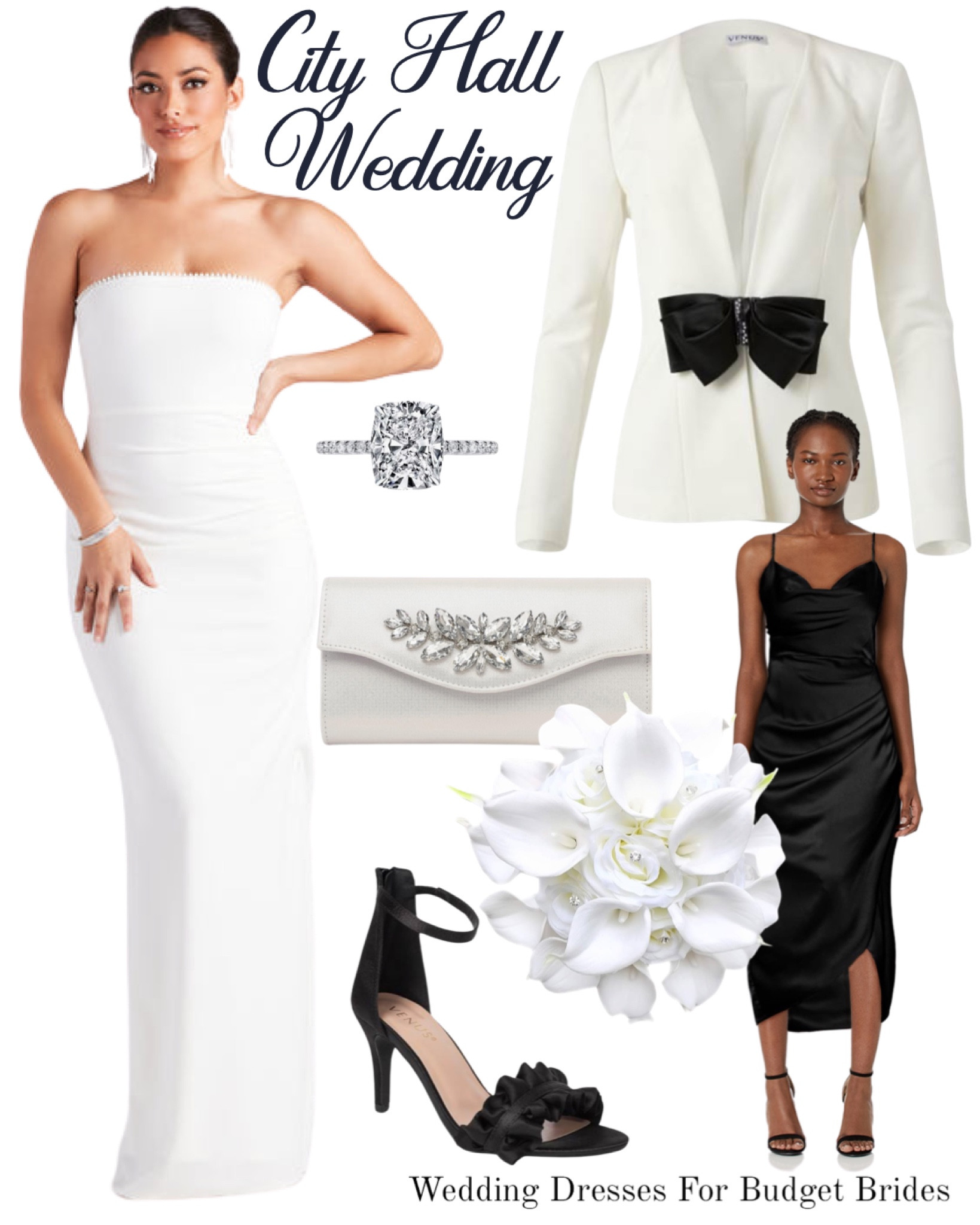 City Hall wedding outfits in chic black, silver, and white. 

Wedding dress. Wedding gown. Bridal dress. Bride dress. Bridal gown. Windsor dress. White dress. Wedding shoes. White wedding purse. Wedding guest dress. Event dress. Wedding guest. Wedding guest dress. Semi formal dress. Party dress. Semi formal wear. Black wedding guest dress. Black midi dress. Black heels.

#LTKwedding #LTKSeasonal #LTKstyletip