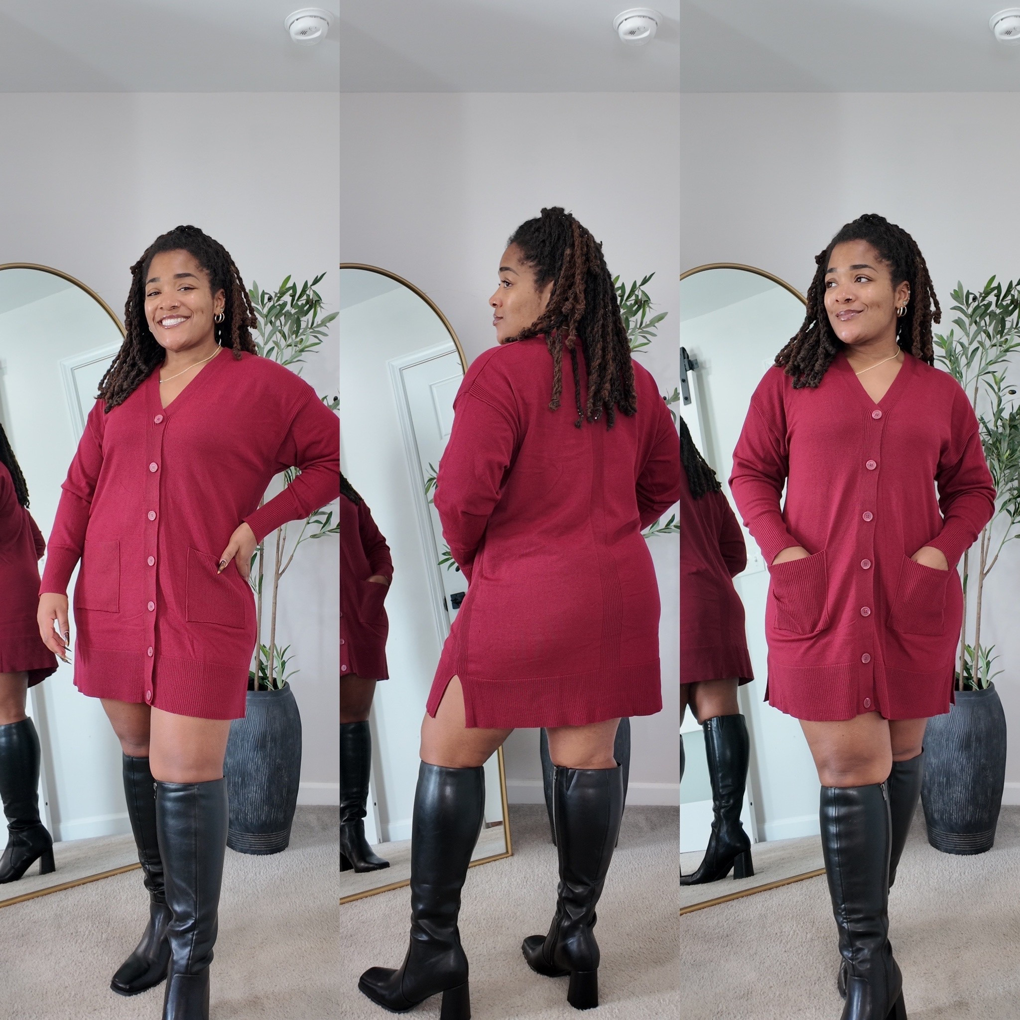 Fall’s favorite look 🍁 I sized up in this cozy red cardigan to wear it as a dress — comfy, chic, and perfect with a pair of knee-high boots. This one is available in 5 colors!

Who else loves turning cardigans into dresses? ❤️ 

#LTKMidsize #LTKSaleAlert #LTKSeasonal