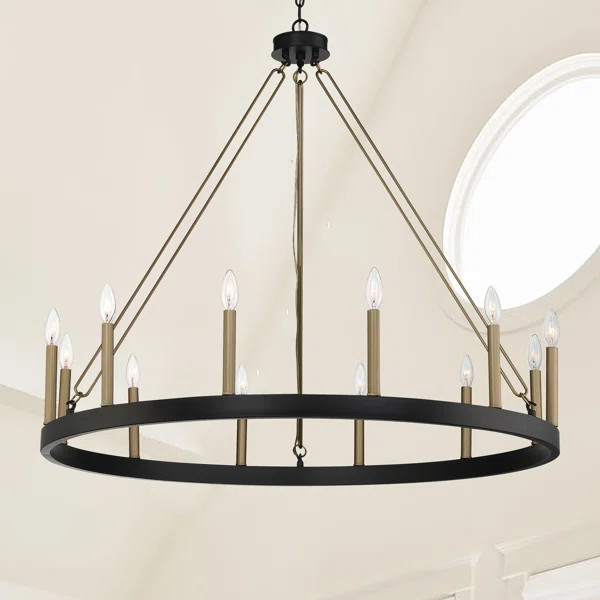 Raposo 12 - Light Candle Style Wagon Wheel Chandelier | Wayfair North America