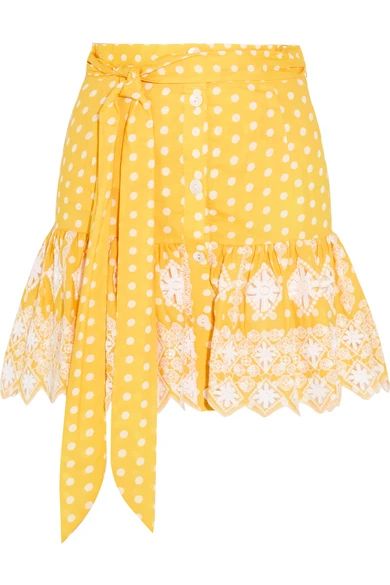 Miguelina - Emy Broderie Anglaise-trimmed Polka-dot Cotton Mini Skirt - Yellow | NET-A-PORTER (UK & EU)