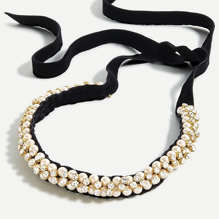 Pearl and crystal necklace with velvet tie | J. Crew US