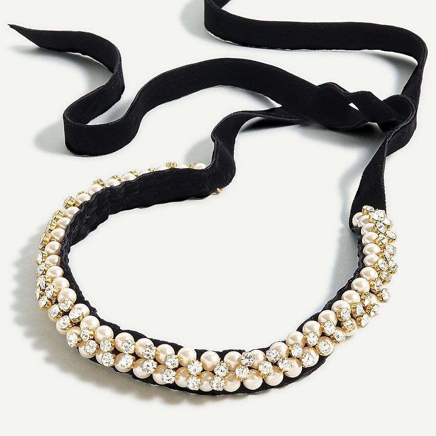 Pearl and crystal necklace with velvet tie | J.Crew US