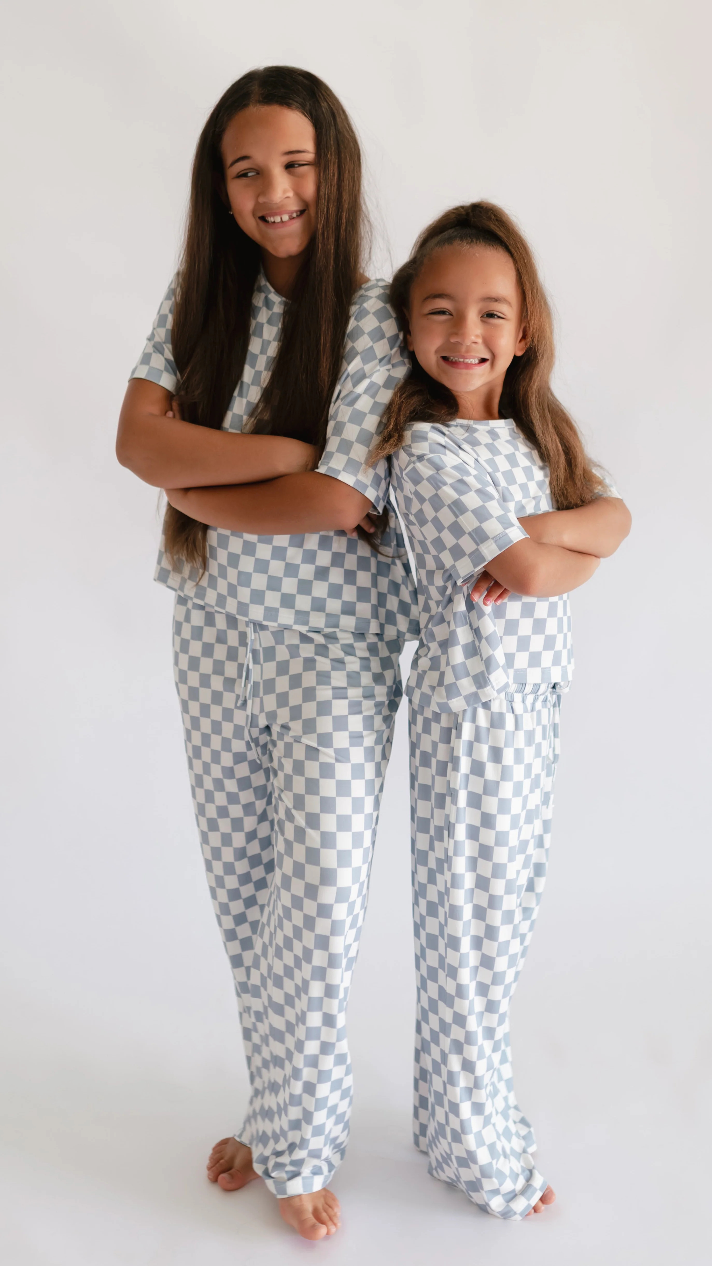 Girls T-shirt Lounge Set in Cornflower Blue Checkered | Silks Design