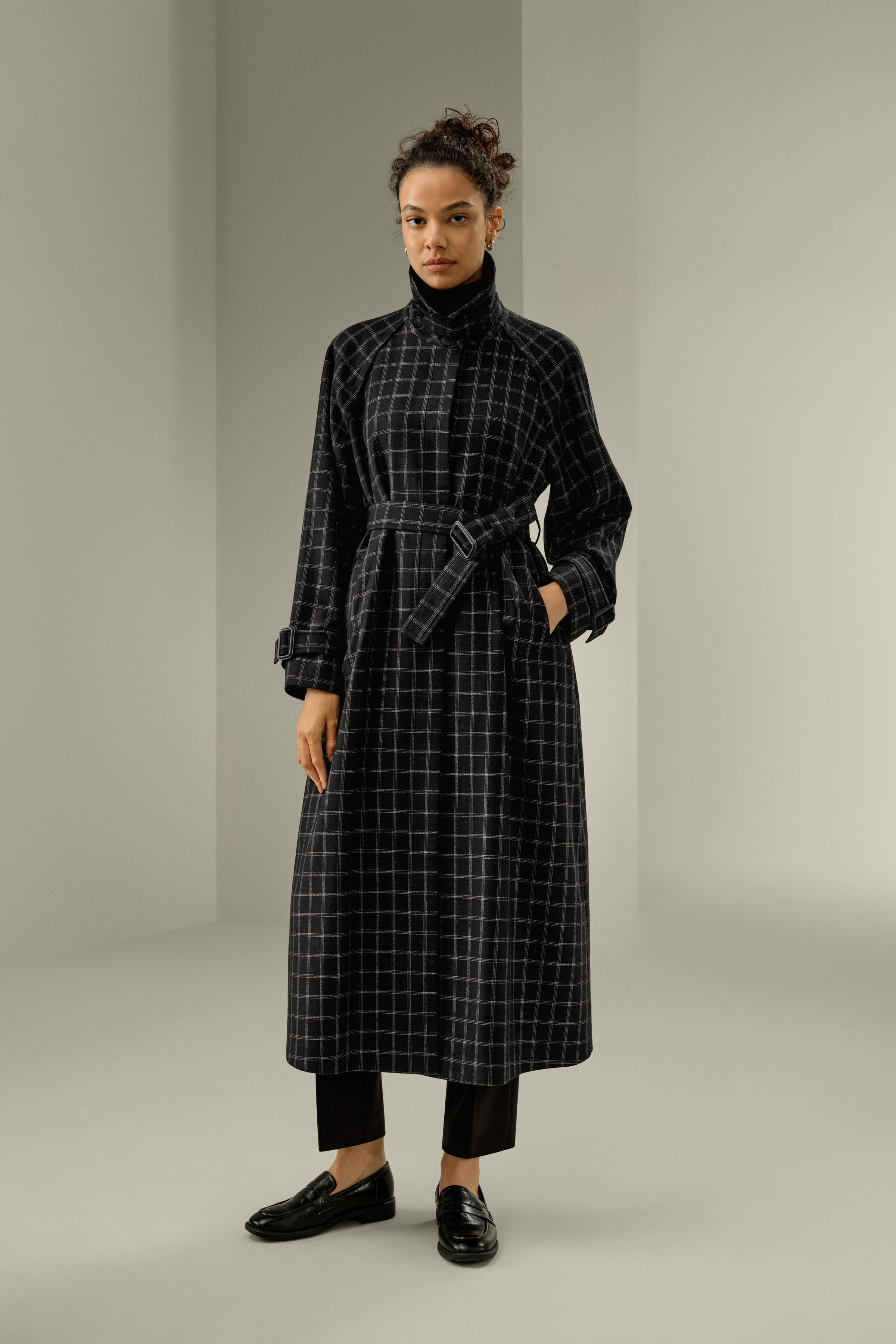 Classic Silk-Wool Windowpane Coat | LilySilk