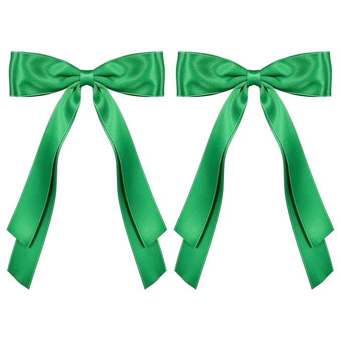 5.5inch Satin Green Bows Hair Clip Long Tail Ribbon Ponytail Hairpins for Women Girls Christmas E... | Amazon (US)