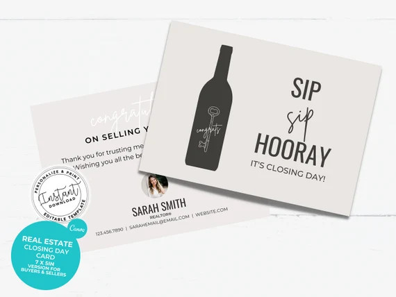 Set of Sip Sip Hooray Closing Day Card Mortgage Real Estate - Etsy | Etsy (US)