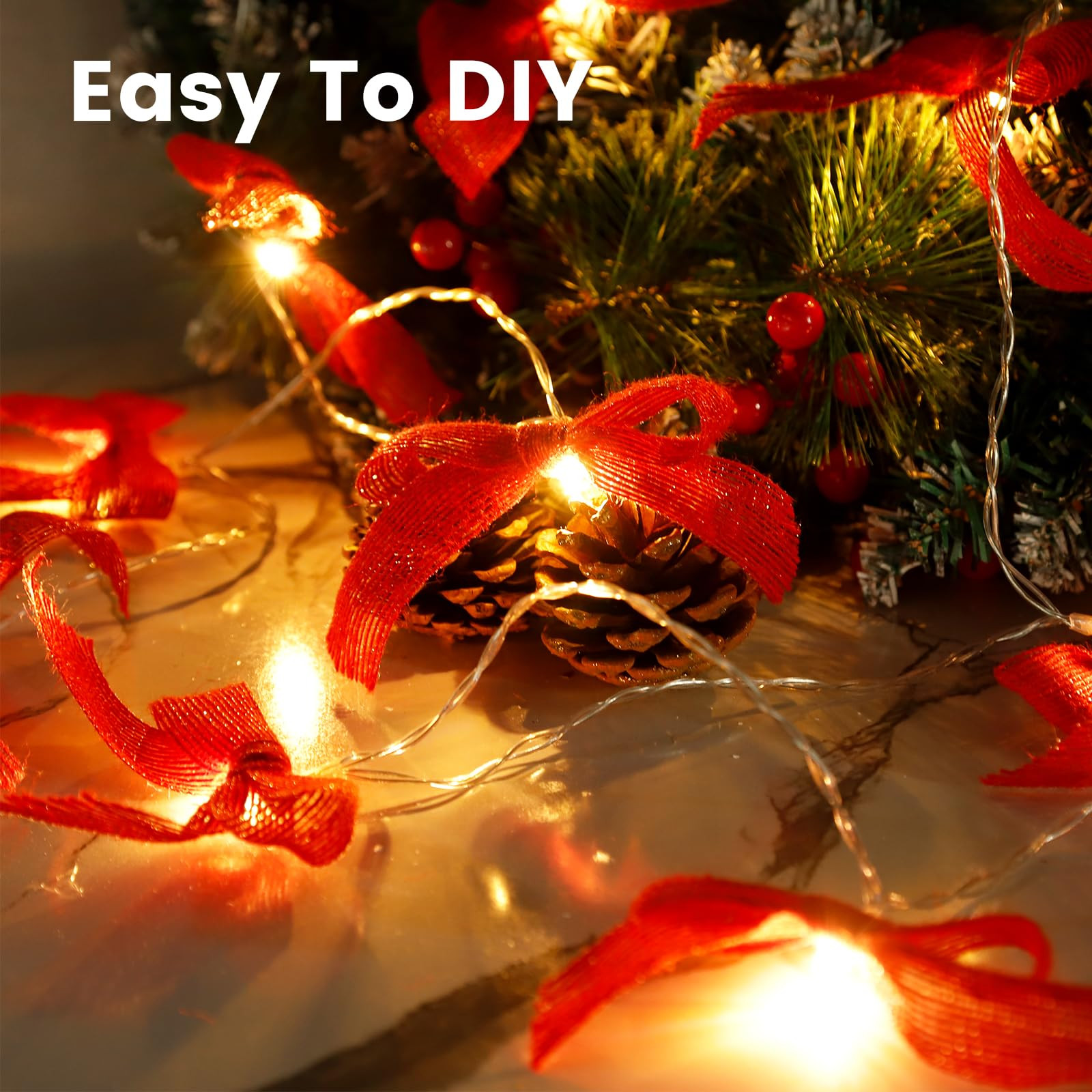 Christmas Red Burlap Bow String Lights - 6.9Ft 10 Led Christmas Decorations Lights Battery Operat... | Amazon (US)
