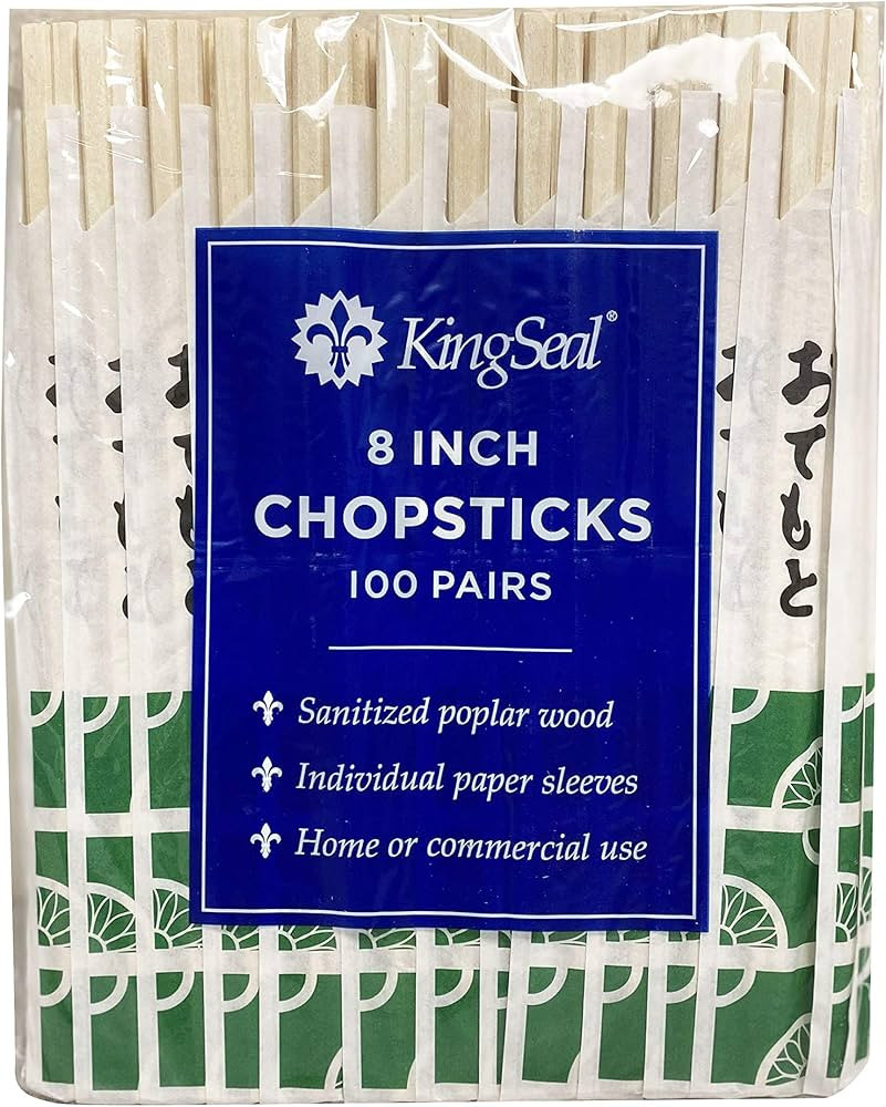 KingSeal 8 Inch Natural Poplar Wood Chopsticks, Paper Sleeve, Bulk Pack - 200 Count (2 Packs of 1... | Amazon (US)