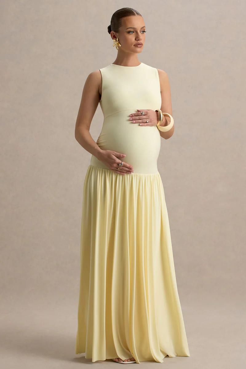 Outline  Lemon High-Neck Maternity Maxi Dress With Draped Skirt | Club L London