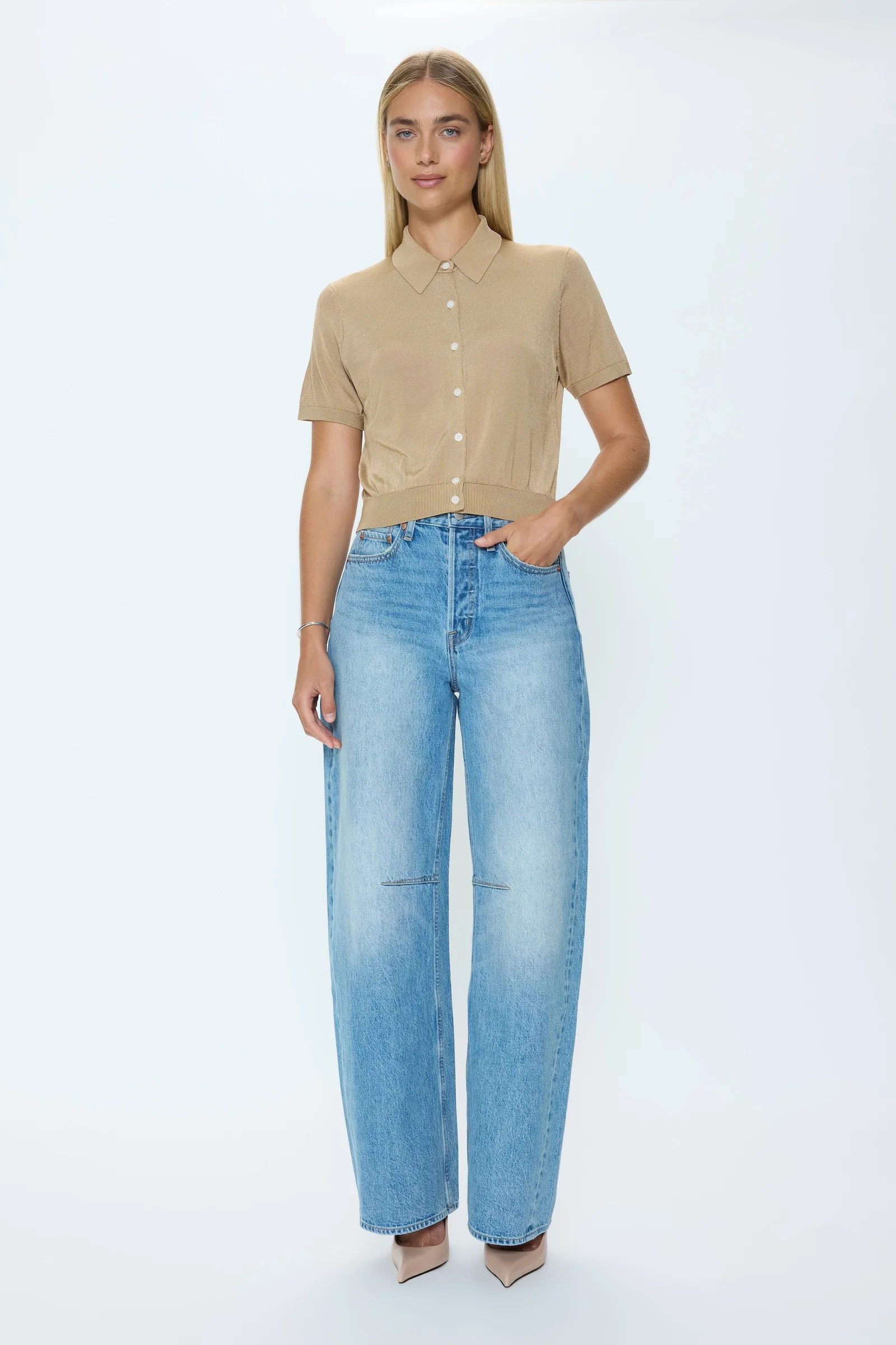 Lucca Short Sleeve Polo Sweater - Wheat | Pistola Denim